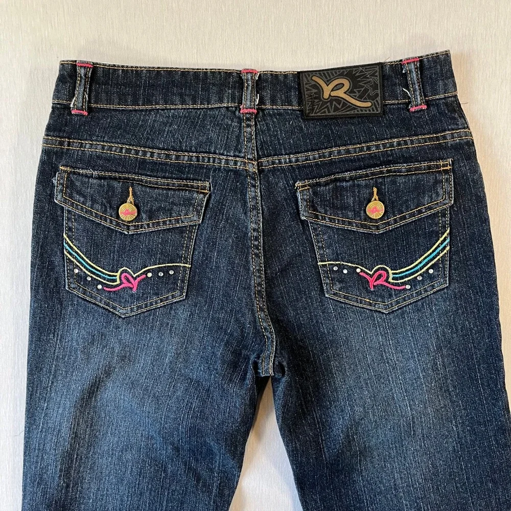 Rocawear Jeans Girls 16 (28x29.5) Dark Wash Embroidered Logo Flap Pocket Denim